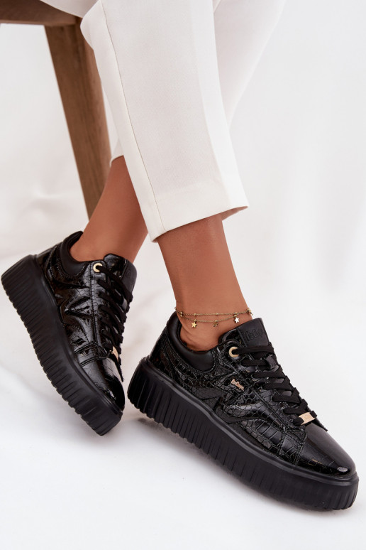 Patent Leather Women's Sneakers On Platform Lee Cooper LCJ-25-09-3870 Black Patent Leather Women's Sneakers On Platform Lee Cooper LCJ-25-09-3870 Black
