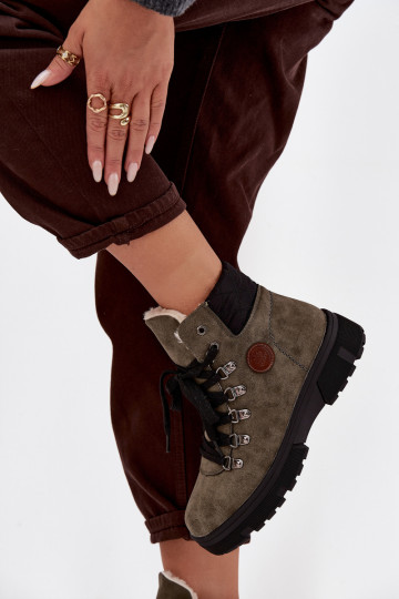 Ocieplane Trapery Damskie Na Platformie Ciemnozielone Zaraine 2