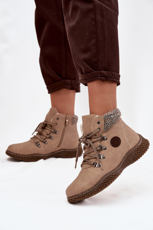 Ocieplane Botki Trapery Damskie Beżowe Zenaya