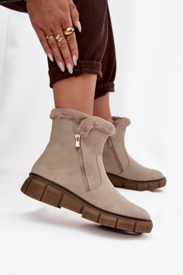 Women's Snow Boots on Platform with Fur Beige Briselle