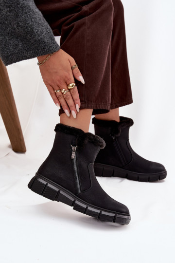 Women's Snow Boots on Platform with Fur Black Briselle