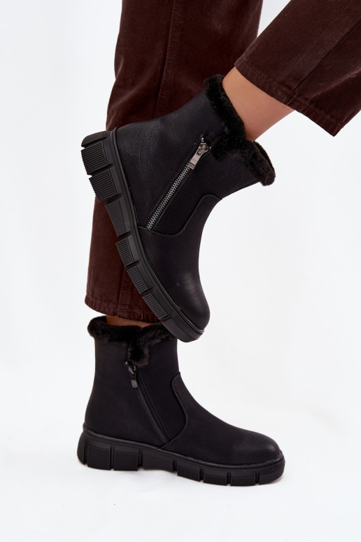 Women's Snow Boots on Platform with Fur Black Briselle