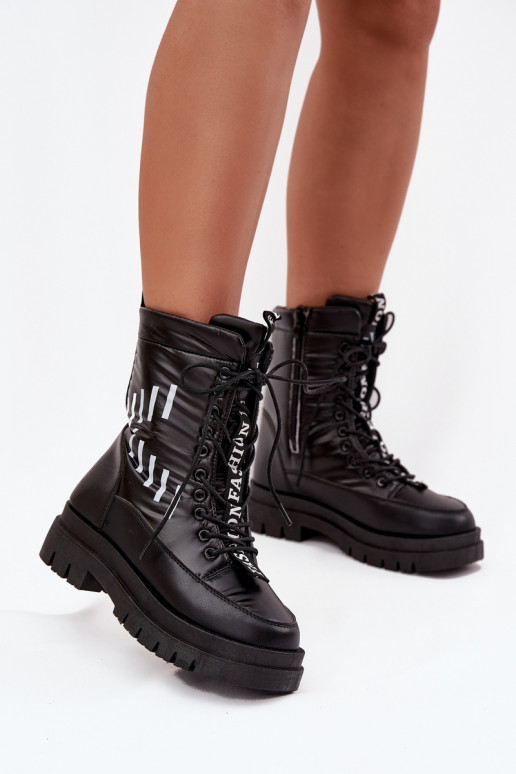 Women's Lace-Up Snow Boots Vinceza 23-34586 Black