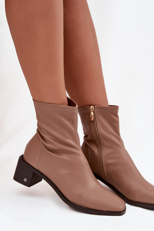 Damskie Botki Na Obcasie Vinceza 23-10791 Beżowe