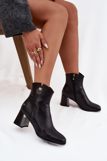 Insulated leather ankle boots on heel Maciejka K7203-04 Black