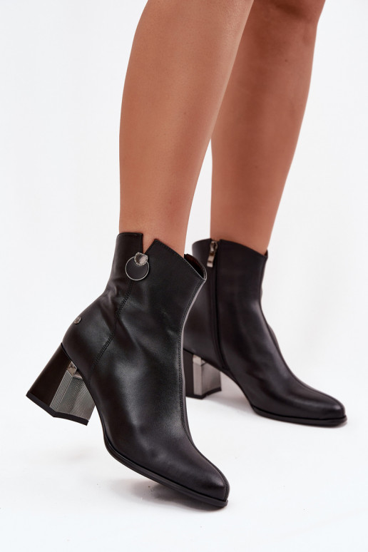 Insulated leather ankle boots on heel Maciejka K7203-04 Black