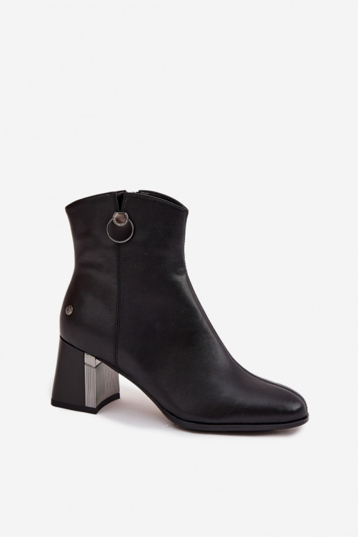 Insulated leather ankle boots on heel Maciejka K7203-04 Black