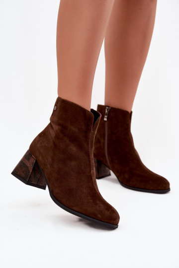 Leather Suede Women's Ankle Boots on Heel Maciejka K7202-02 Chocolate 2