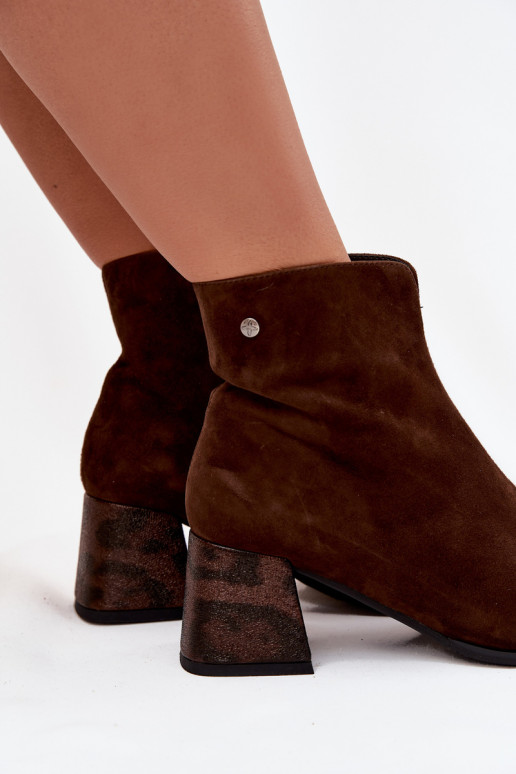 Leather Suede Women's Ankle Boots on Heel Maciejka K7202-02 Chocolate