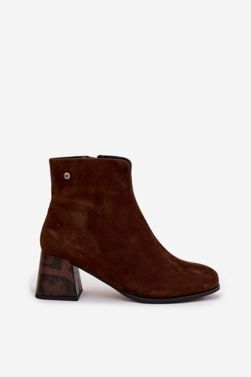 Leather Suede Women's Ankle Boots on Heel Maciejka K7202-02 Chocolate