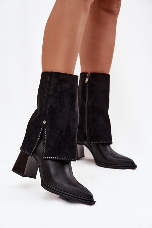 Leather Women's Ankle Boots on Heel with Turned Shaft Heated Maciejka K7206-01 Black Leather Women's Ankle Boots on Heel with Turned Shaft Heated Maciejka K7206-01 Black