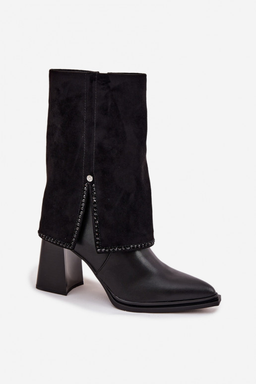 Leather Women's Ankle Boots on Heel with Turned Shaft Heated Maciejka K7206-01 Black Leather Women's Ankle Boots on Heel with Turned Shaft Heated Maciejka K7206-01 Black