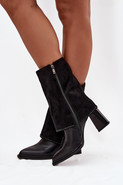 Leather Women's Ankle Boots on Heel with Turned Shaft Heated Maciejka K7206-01 Black Leather Women's Ankle Boots on Heel with Turned Shaft Heated Maciejka K7206-01 Black