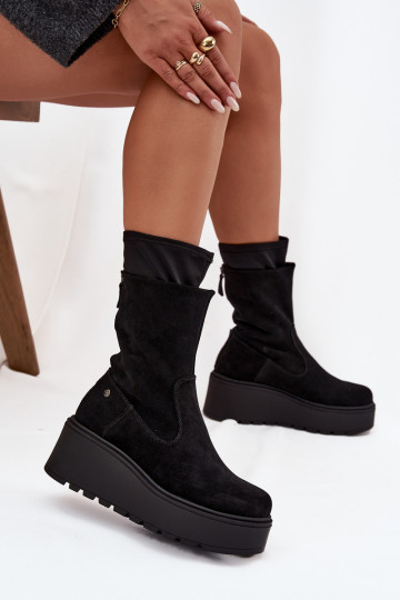 Women's Leather Suede Ankle Boots on Chunky Platform Maciejka A7161-20 Black