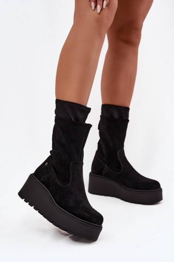 Women's Leather Suede Ankle Boots on Chunky Platform Maciejka A7161-20 Black 2