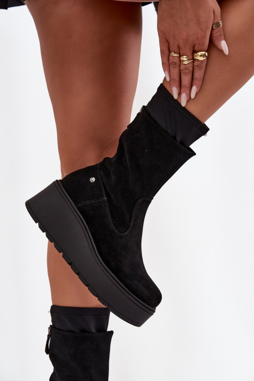 Women's Leather Suede Ankle Boots on Chunky Platform Maciejka A7161-20 Black