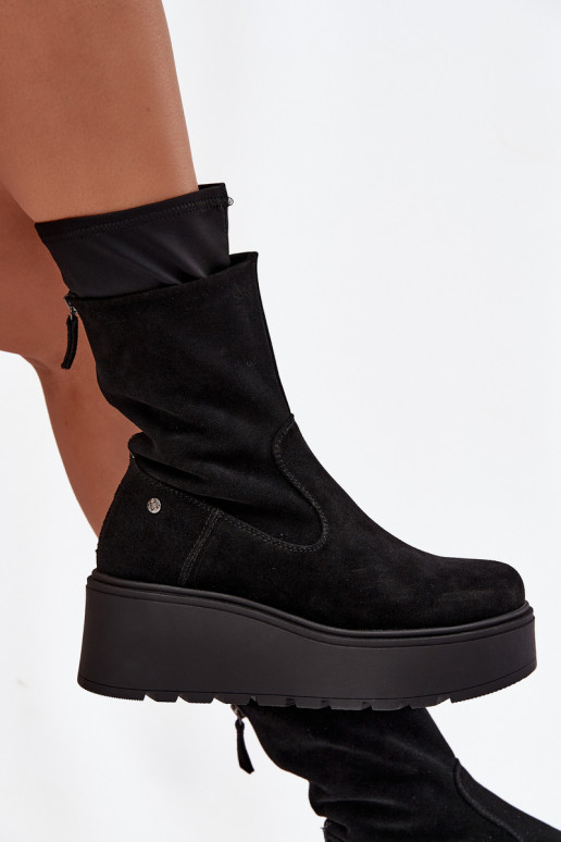 Women's Leather Suede Ankle Boots on Chunky Platform Maciejka A7161-20 Black