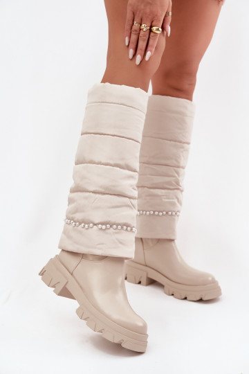 Women's Insulated Boots with Pearls Light Beige Irvette 2