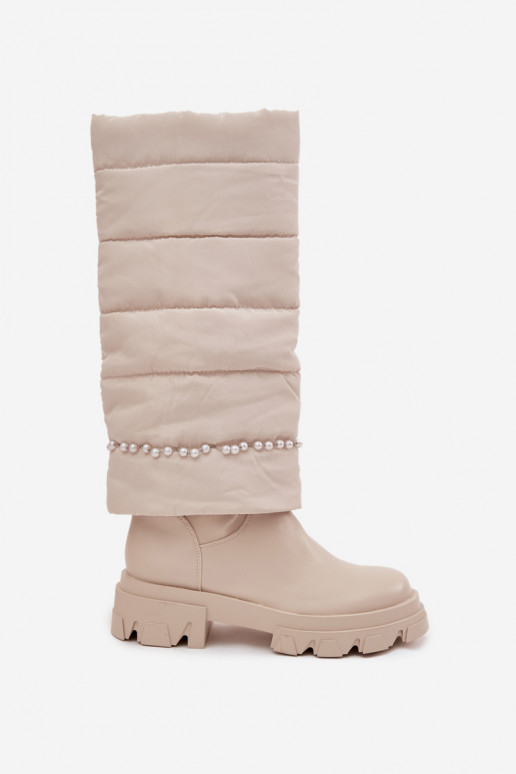 Women's Insulated Boots with Pearls Light Beige Irvette