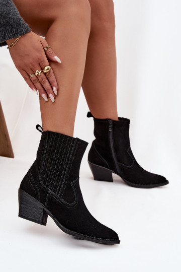 Suede Cowboy Boots Women's Heeled Insulated Black Dylira