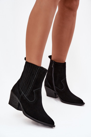 Suede Cowboy Boots Women's Heeled Insulated Black Dylira 2