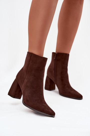 Women's Block Heels Ankle Boots Made of Eco Suede Chocolate Inessa 2