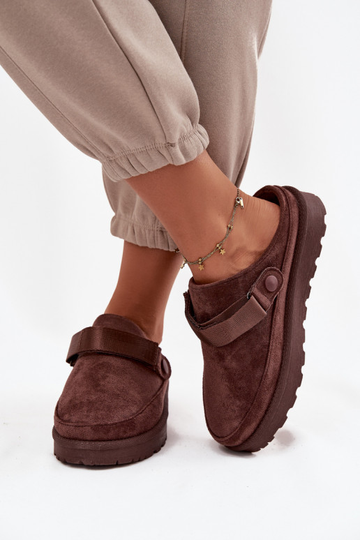 Women s Warm Slippers with Fur on Platform Chocolate Azida Women s Warm Slippers with Fur on Platform Chocolate Azida