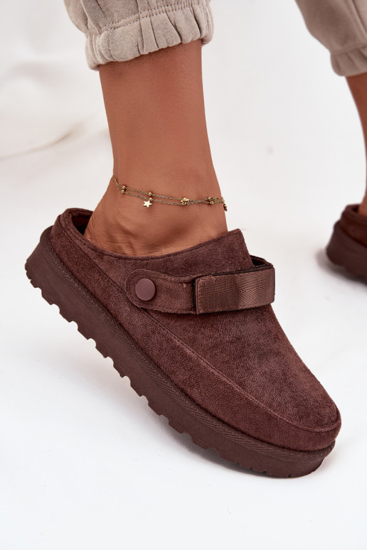 Women s Warm Slippers with Fur on Platform Chocolate Azida Women s Warm Slippers with Fur on Platform Chocolate Azida