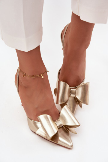 Heels with open heels and bow golden Eklevia