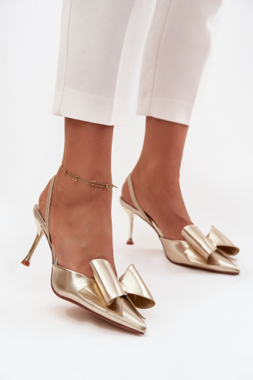 Heels with open heels and bow golden Eklevia 2