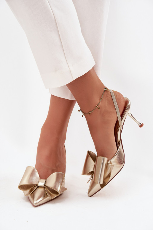 Heels with open heels and bow golden Eklevia
