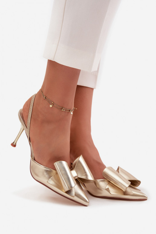 Heels with open heels and bow golden Eklevia