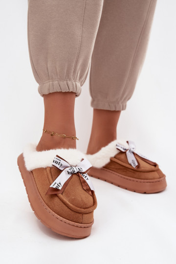 Women's slippers with fur and bow brown Fenella