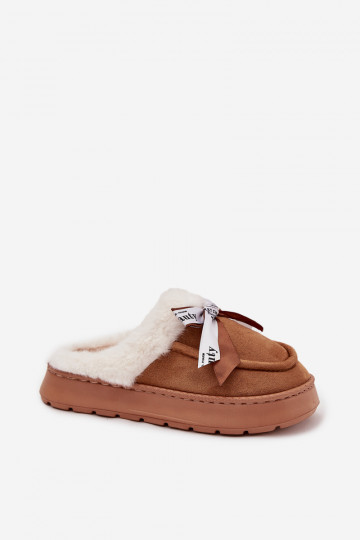 Women's slippers with fur and bow brown Fenella 2