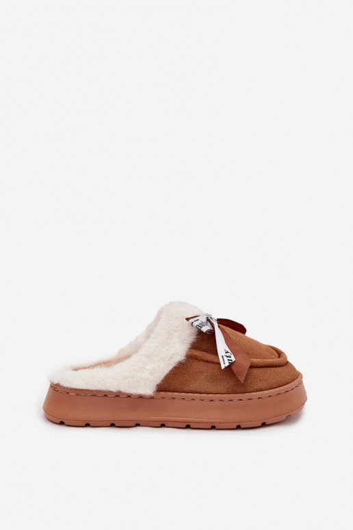Women's slippers with fur and bow brown Fenella