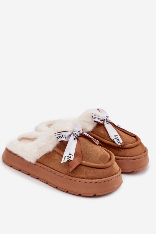 Women's slippers with fur and bow brown Fenella