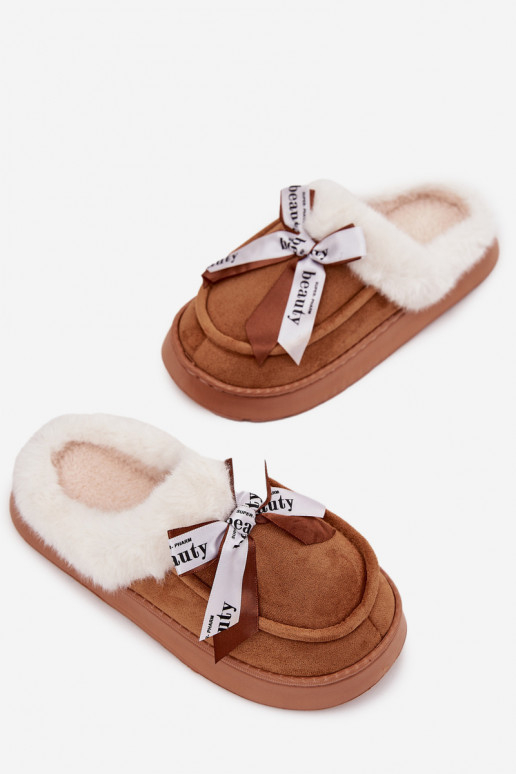 Women's slippers with fur and bow brown Fenella