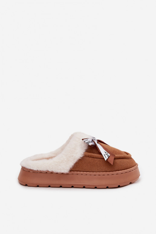 Women's slippers with fur and bow brown Fenella