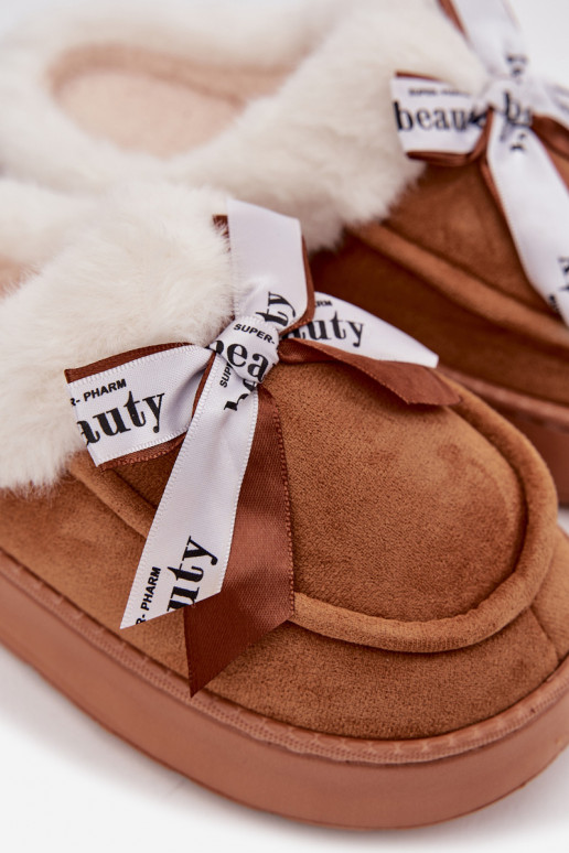 Kapcie DamskiewithFuterkiem I Kokardką Brązowe Fenella