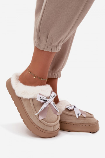 Women's slippers with fur and bow Beige Fenella