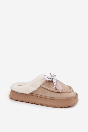 Women's slippers with fur and bow Beige Fenella 2
