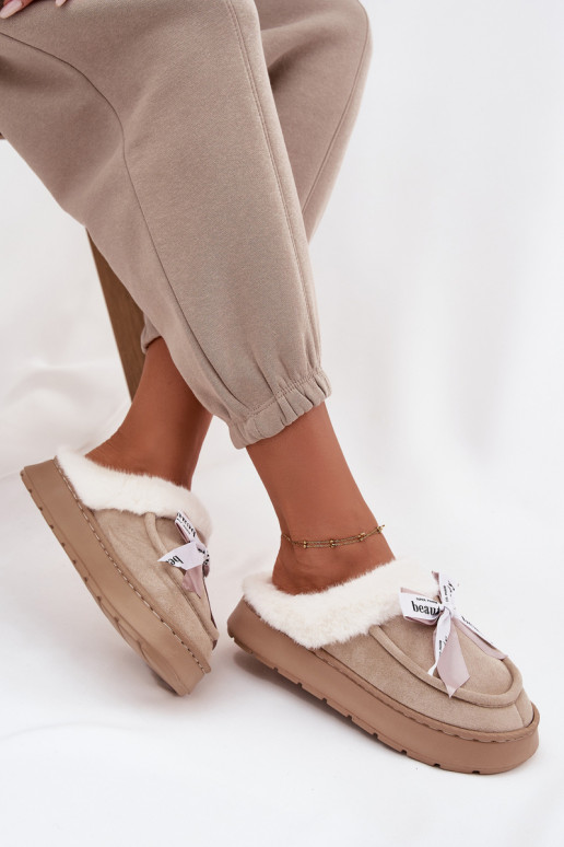 Women's slippers with fur and bow Beige Fenella