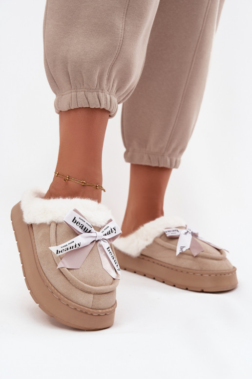 Women's slippers with fur and bow Beige Fenella