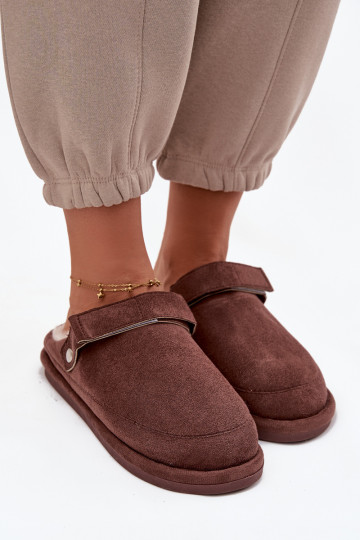 Women's slippers with strap Warm with fur Chocolate Rilena