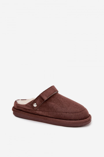 Women's slippers with strap Warm with fur Chocolate Rilena 2