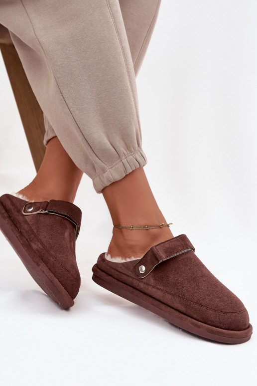 Women's slippers with strap Warm with fur Chocolate Rilena