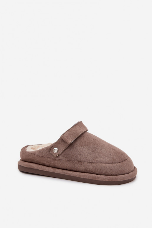 Women's slippers with strap Insulated with fur Dark beige Rilena