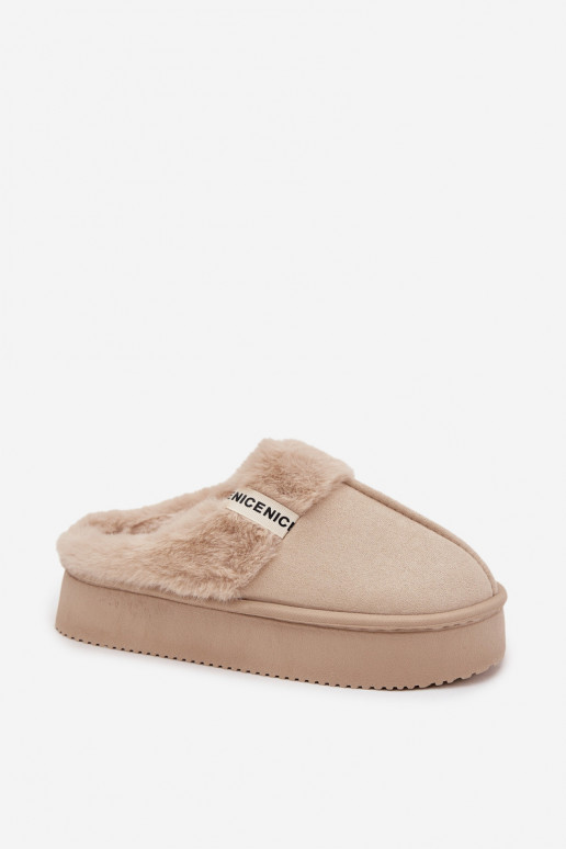 Women's slippers with fur light beige Parisse
