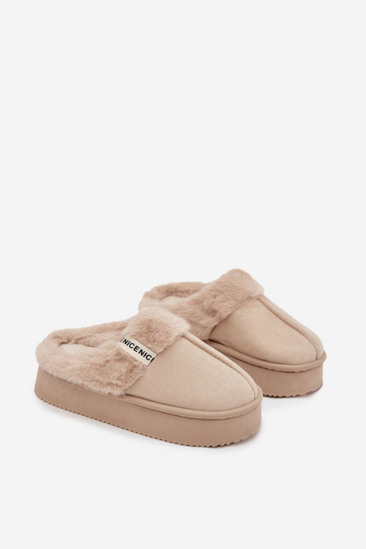 Women's slippers with fur light beige Parisse