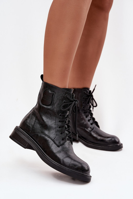 Leather Women's Work Boots With Decorative Detail Maciejka K7180-01 Black